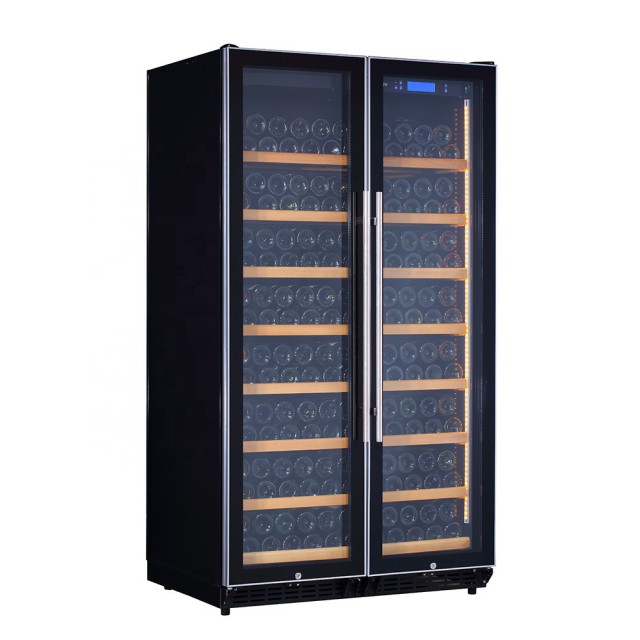 320 Bottle Single Zone Side-By-Side Two Open Door Wine Cellar Black 